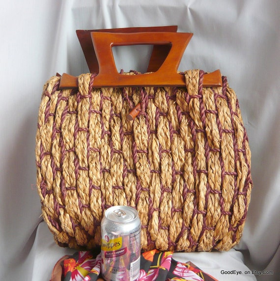 Giant Straw Handbag Vintage 1940s 50s / Large and… - image 9