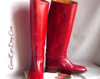 Vintage FRYE Riding Boots Brick RED Leather / Size 6 m  Eu 36 UK 3 .5 / Equestrian Knee Boot w Olympic Tops / made in Spain