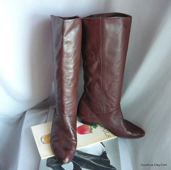 90s Brown Leather SLOUCH Knee Boots / Size 6 .5 W… - image 2