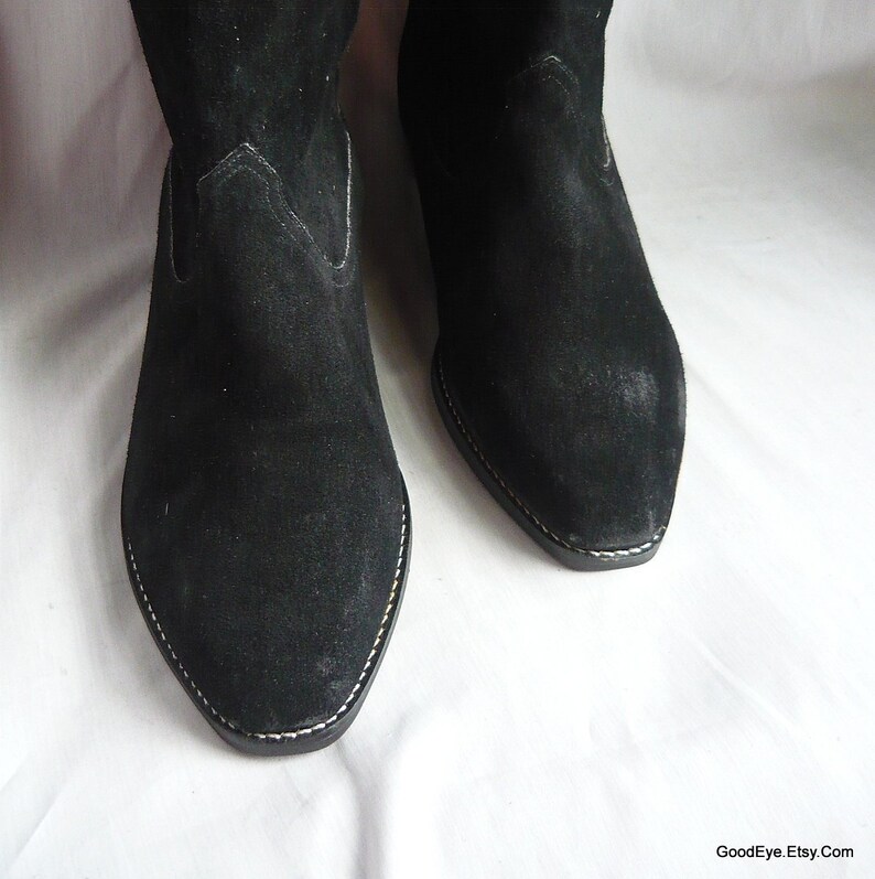 Black Suede Cowboy Boots sz Eu 40 UK 6 .5 Western Leather Uppers Flat Heel Never Worn 90s made in Brazil Women Size 9 m