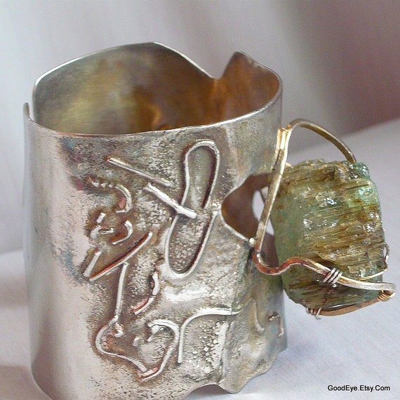 Vintage Artisan Brutalist Copper Silver Cuff Bracelet, Made in Mexico