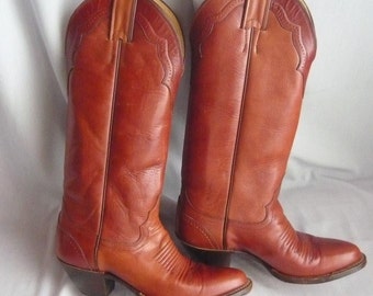 Size 6 Ladies Vintage JUSTIN Cowboy Boots / sz Eu 36  Uk 3 .5 / Rockabilly Western Hand Lasted / All Leather Rust Brown / men sz 5