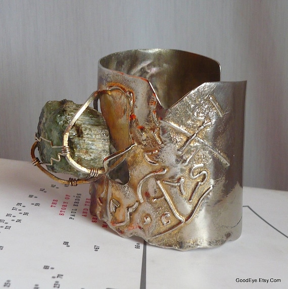 Vintage Artisan Brutalist Copper Silver Cuff Bracelet, Made in Mexico main image 1