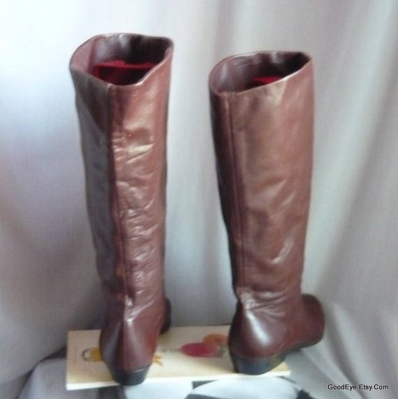90s Brown Leather SLOUCH Knee Boots / Size 6 .5 W… - image 4