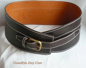 Cinturón de cuero vintage ULTRA ANCHO de Billy Reid, década de 1990, NY, talla pequeña y mediana, de 31 a 34 pulgadas, marrón oscuro, hecho en Italia, corsé para cosplay.