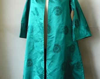Elegante cappotto da opera in seta reversibile / Taglia piccola 4 6 8 10 / Cocktail da sera turchese e nero anni &#39;50/&#39;60 / Hong Kong BCC