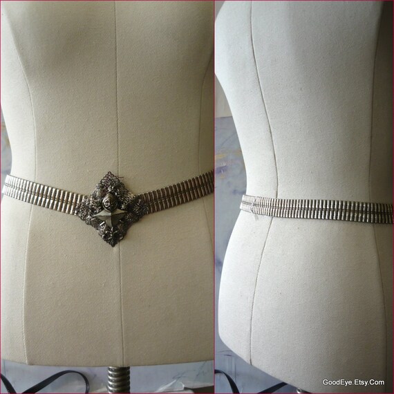 Vintage Silver Chain Belt Gothic Revival / POMERANTZ … Gem