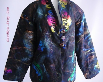 Chaqueta acolchada vintage de los 90 / Pintada a mano METALLIC DECADENCE Studio / Abrigo corto talla 8 10 12 Mediano