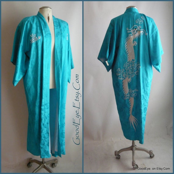 Vintage Kimono Robe Asian / FIRE BREATHING DRAGON… - image 3