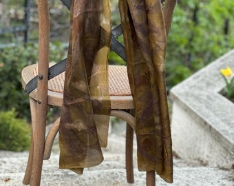 Ecoprint, leaves, unique item, shawl, scarf, accessories