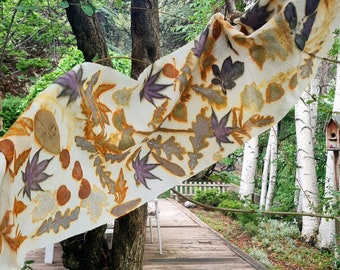 Ecoprint, leaves, unique item, shawl, scarf, accessories