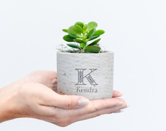 Initial Name Monogram Personalized Engraved Potted Live Plant Gift, Customizable Planter, Indoor Plant, Bridal, Baby Shower, Birthday