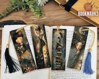 Whimsical Girl Bookmarks: Abstract Art, Mixed Media (Digital Download)