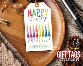 Watercolor Happy Birthday Gift Tags: Fillable Rainbow Design (Digital Download)