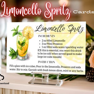Limoncello Spritz DOWNLOAD DIGITALE Scheda ricetta cocktail, Ricetta cocktail, Schede ricetta stampabili, Limoncello, Regalo bomboniera
