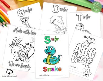 ABC Baby Shower Malbuch: Tieralphabet-Aktivität (Digitaler Download)