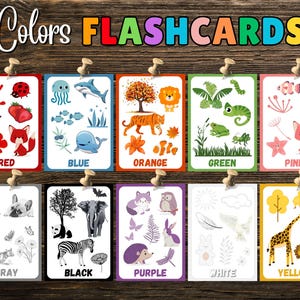 Children's Nature 11 kleuren flashcards afdrukbaar, kinderen leren kleurenkaarten, taalontwikkeling, kleurherkenning en -sortering, school afdrukbaar