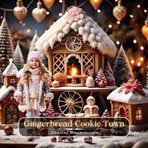 Toiles de fond Gingerbread Cookie Town Portrait photo arrière-plans numériques Famille enfants photographie arrière-plan numérique Photoshop Fine Art Textures.
