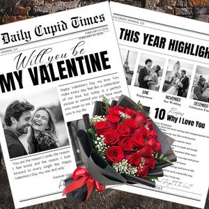 Valentines Day Newspaper Template, Editable Canva Newspaper Valentines Day Gift, Unique personalised Valentine card idea, Dairy Cupids post