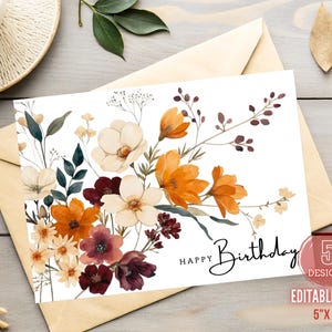 5 Cartões de Aniversário Editáveis Modelo Canva Cartões de Aniversário Florais Cartões de Agradecimento Imprimir em Casa Cartão de Aniversário Cartões de Convite Download Digital