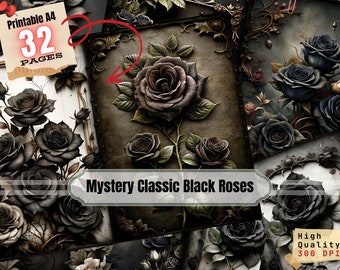 Black Roses Digital Scrapbook Paper: Gothic Journal Pages (Digital Download)