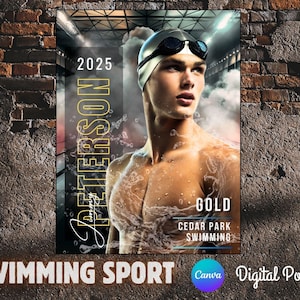 Swimming Sport Poster Canva Template | Senior Sports, Custom Poster, Sports Banner, Swimming Stadium Background Photo | Digital Download