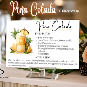 Pina Colada Cocktail DIGITAL DOWNLOAD Cocktail Rezept Karte, Cocktailrezept, Rezeptkarten zum Ausdrucken, Pina Colada, Party Geschenk
