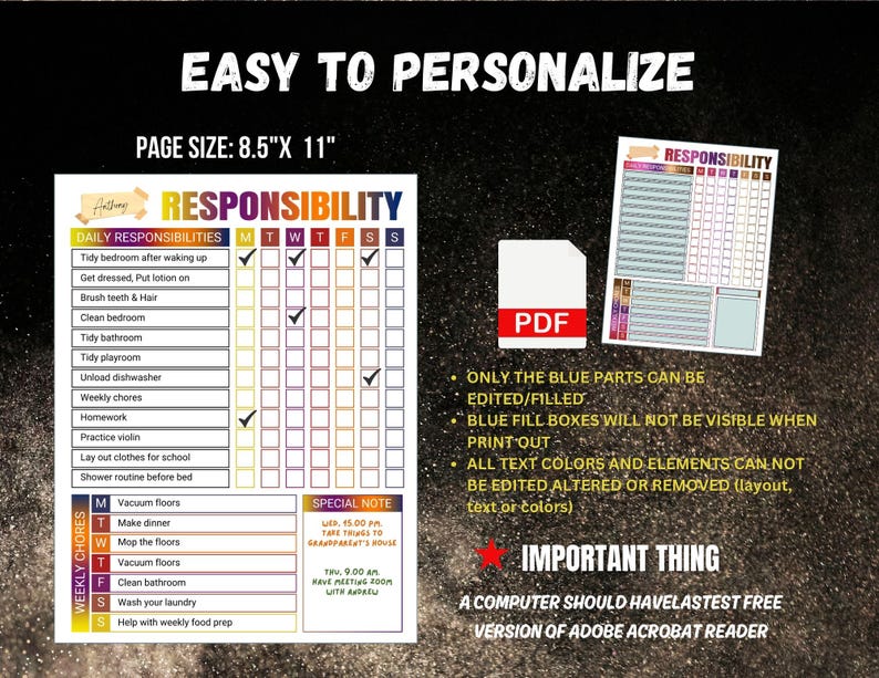 Editable Chore Charts: Daily & Weekly Responsibilities (digital ...