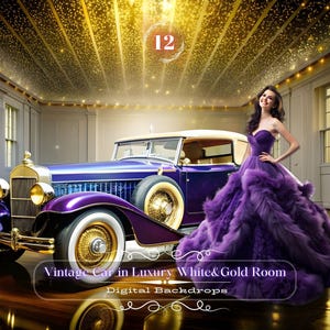 Vintage auto in luxe witgoud Kamer Digitale achtergronden Zwangerschapsachtergrond Overlay Studioachtergronden Photoshop Fine Art Wedding Party Board