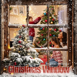 Christmas Window6 Overlay, Winter window overlays, Window snowman frame, Frost window, Windowpanes, Transparent PNG/ PSD Photoshop overlays