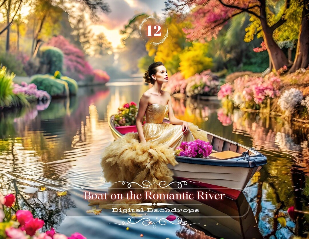 Boat Floating in the Romantic River Digital Backgrounds Maternity ...