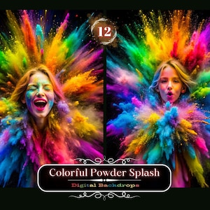 Cenários coloridos com respingos de pó, ideias criadas para fundos digitais fotográficos, sobreposições de cenários de maternidade, texturas de belas artes do Photoshop.
