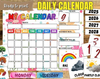 Printable Kids Daily Calendar: Homeschool Classroom Montessori (Instant Download)