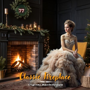 Christmas Fireplace Digital Background Mega Bundle, Cozy Room Background, Kid & Family Holiday Portrait Prop, Xmas Backdrop, Studio Backdrop