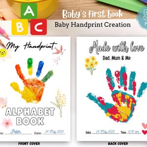 ABC Baby Shower Coloring Book, Digital Download, Educational Handprint Creation Alphabet Pages, Baby Shower Activity, Gift Idea, Printable