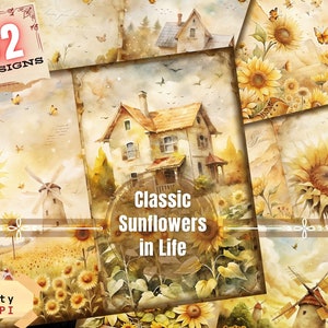 Diario spazzatura, Girasoli classici nella vita, Belle pagine, Diario a righe, Kit diario spazzatura, Album di ritagli, Stampabili, Tema diario vintage.