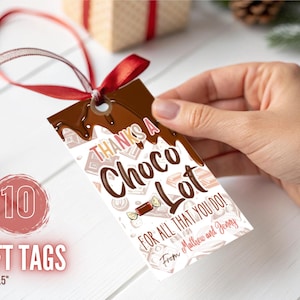 Chocolate Gift Tag Template, Thanks A Choco-Lot, Printable Teacher Staff Appreciation Tag, Editable Chocolate Favor Tag, Instant Download