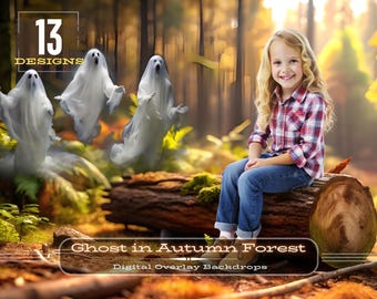 Halloween Ghost Photography Backdrops: Autumn Forest Digital Set (Digital Download)