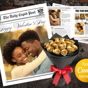 4 Pages Valentines Day Newspaper Template, Valentines Day Gift, Will You Be My Valentine, Personalized Valentines Gift, Editable Template