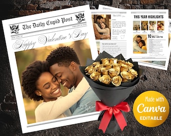 Valentine's Day Newspaper Gift: Personalized Editable Template (Digital Download)
