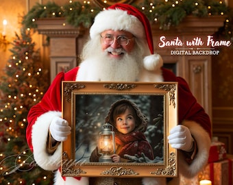 Santa Holding Picture Frame PNG, Father Christmas, Photography