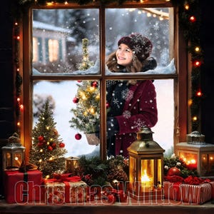 PSD Christmas Window7 Overlay, Winter overlays, Window snowman frame, Frost window, Windowpanes, Transparent PNG/ PSD Photoshop overlays