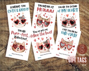 Fillable Cat Valentine's Day Cards: Kids Classroom Gift Tags (PDF Download)