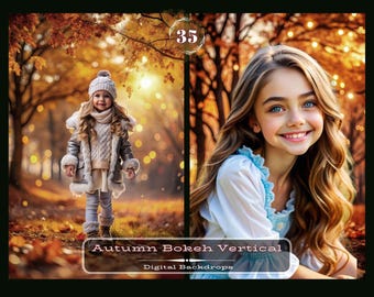 Autumn Bokeh Photography Backdrops: Vertical Studio Overlays (Digital Download)