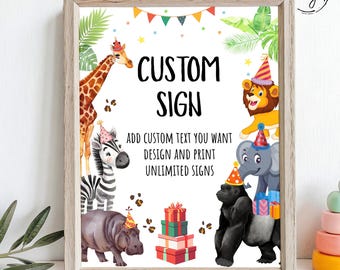 Editable Safari Party Sign: Wild One Animals Decor (8x10, Digital Download)