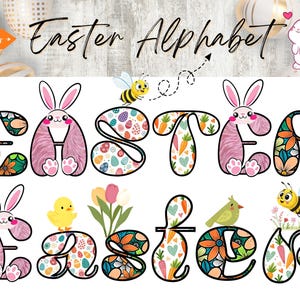 Easter Alphabet Clipart, Easter letters PNG, Easter Uppercase Lowercase Clipart, Bunny PNG, Bunny Alphabet font, Easter Bunny Clipart