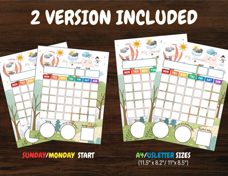 Printable Kids Calendar: Montessori Homeschool Weather & Emotions Chart ...