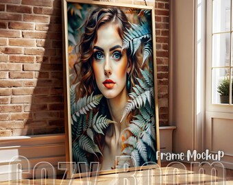 Cozy Home Interior Frame Mockup: Vertical Wood Frame (PSD & JPEG)