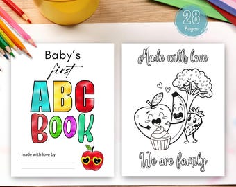 Livre de coloriage ABC Baby Shower : alphabet alimentaire éducatif (téléchargement numérique)