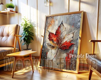 Mockup di cornice in legno verticale: stanza interna, riflesso del vetro (PSD)